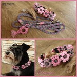 Hundehalsband Blumen mit Perlen rosa