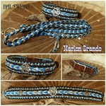 Weimaraner Hundehalsband geflochten blau braun Perlenrand 